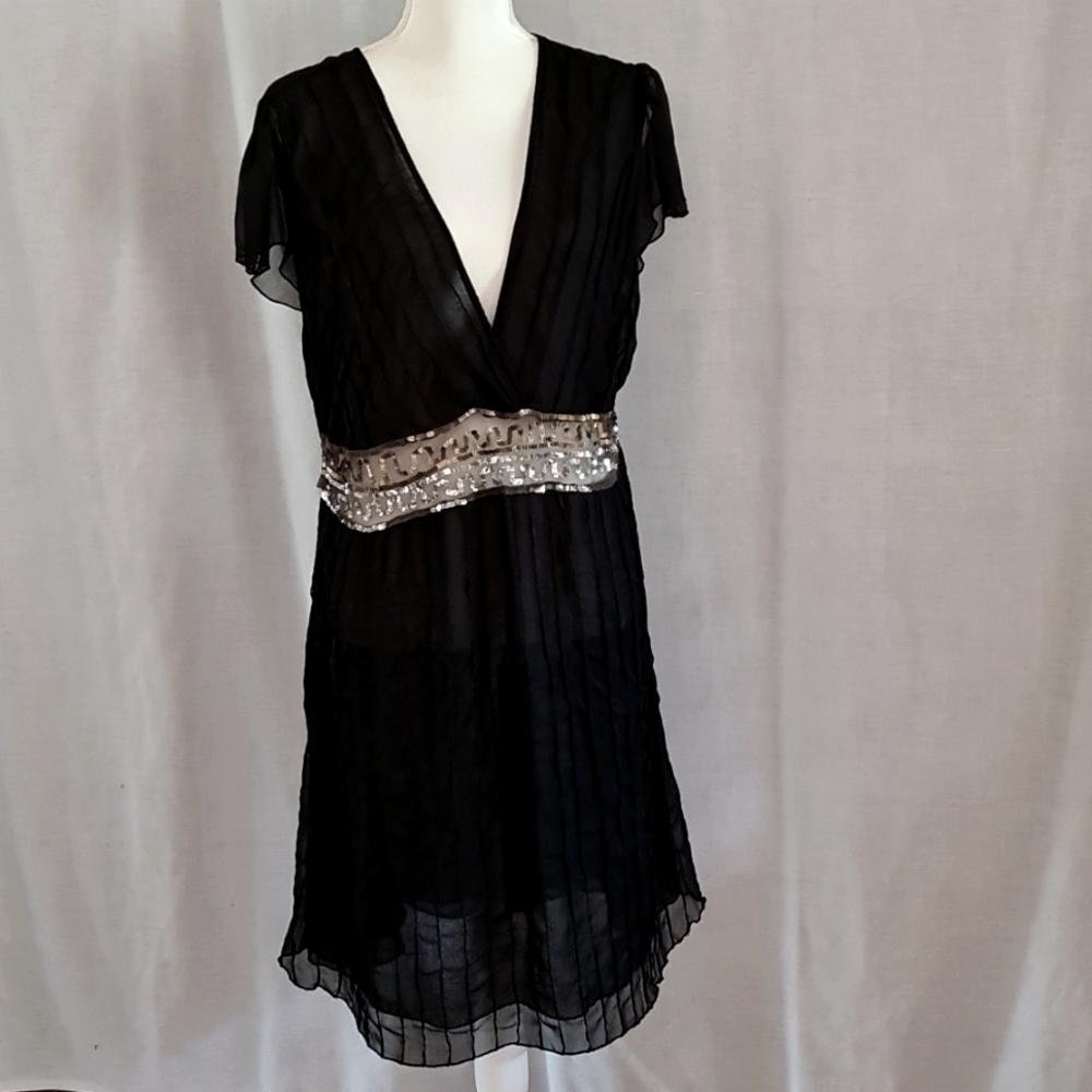 ABBY Z. dress in 1X, Dressy, sequins,  grey, black, gold, Good Used Condition